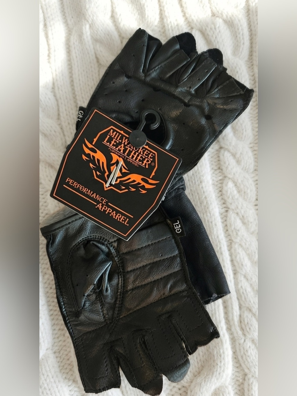 Men’s Black Gel Milwaukee Leather Fingerless Motorcycle Gloves - NWT